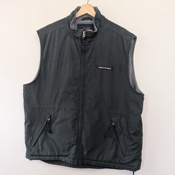 Vintage Abercrombie & Fitch Vest Mens L Green Nylon Fleece Lined Y2K - Picture 1 of 12